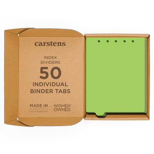Carstens - Heavy Duty Plastic Ring Binder Dividers, Bottom Tab, 1/9 Cut, Tab 2 Position, US Letter, Lime, Case of 50, (2619-11CS) - Ideal Medical Chart Dividers or Index Tabs for 3 Ring Binders