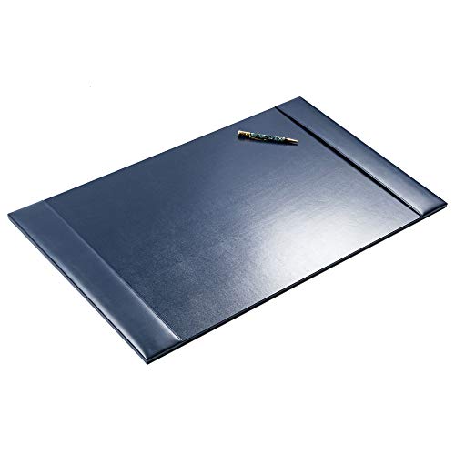 DACASSO Bonded Leather Desk Pad with Side Rails - Luxury Leather Desk Blotter for Writing (30 x 18, Navy Blue)