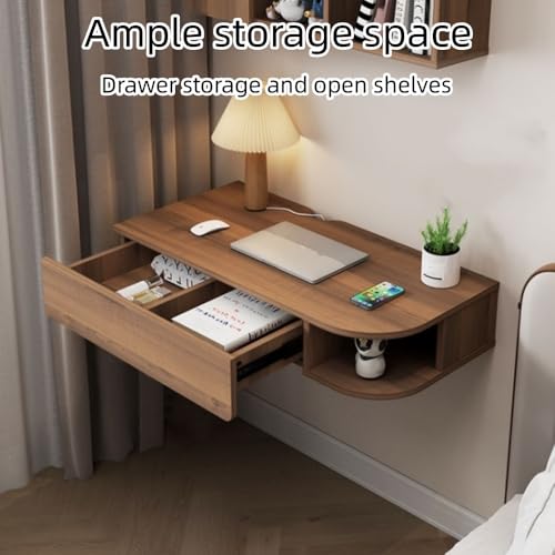 Koenqxoa Wall Mounted Desk, 16.1-inch Wide Floating Laptop Table, Floating Night Stand, Office Workstation Hanging Desk, Floating Console Media Storage Cabinet(Brown,L47.2in)
