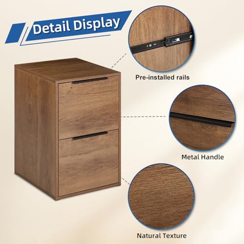 LUCYPAL 2 Drawer File Cabinet,Wood File Cabinets with Hanging Bars for Letter Size,Filing Cabinets for Home Office,Small Vertical Filing Cabinet for Office,Brown