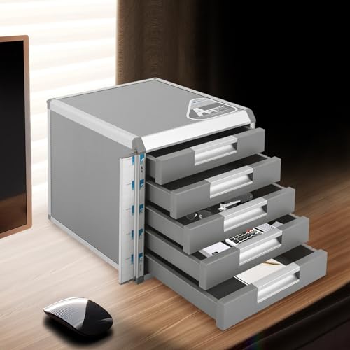 Josbuynls File Cabinet, Desk Organizer with 7 Drawers Metal Desktop Storage Cabinet File Holder with Locks and Keys for Home Office Organization (5 Layers-5 Small Floors)