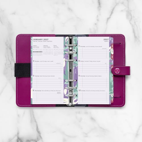 Filofax Calendar Diary Refill, Personal/Personal Compact Size, Week-to-View, Illustrated Floral Diary Pack with Four-Color Print Design, Multilingual: Five Languages, 2027 (C6341-27)