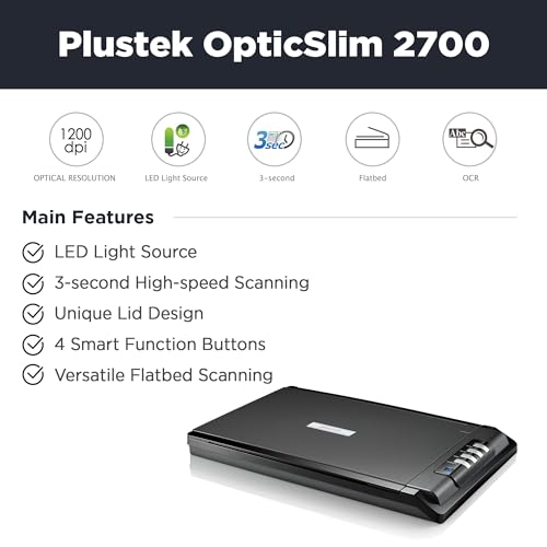 Plustek OpticSlim 2700 - High Speed Flatbed Scanner, 3 sec Fast Scan