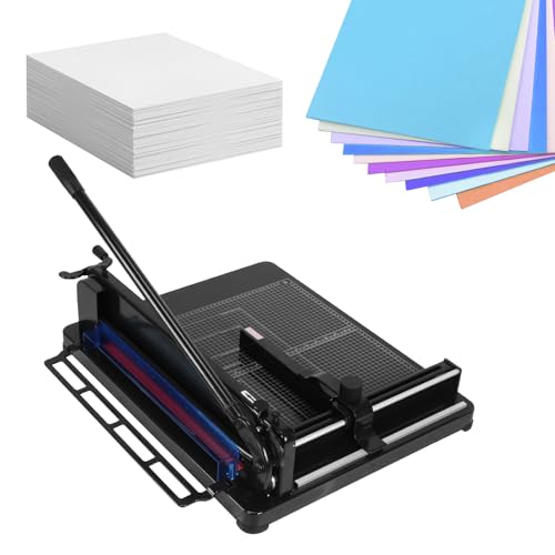 ALINUOYQ 17inch Guillotine Paper Cutter, Heavy Duty Paper Trimmer with Double Safety Protection, Stack Cards Trimmer Solid Steel with Rubber Foot Pads 400 Sheets Capacity for Classroom Crafting