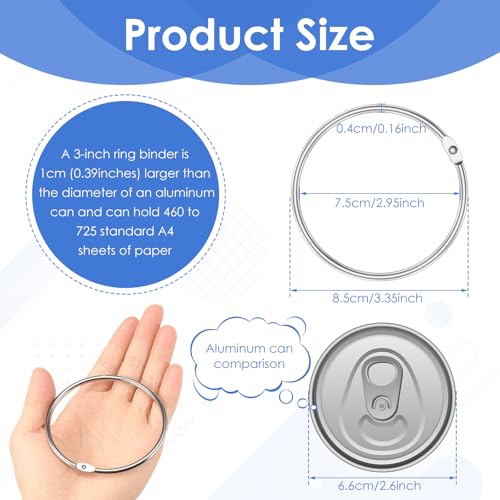 100Pack Binder Rings 3 Inch Large Metal Nickel Plated Rings for Index Cards