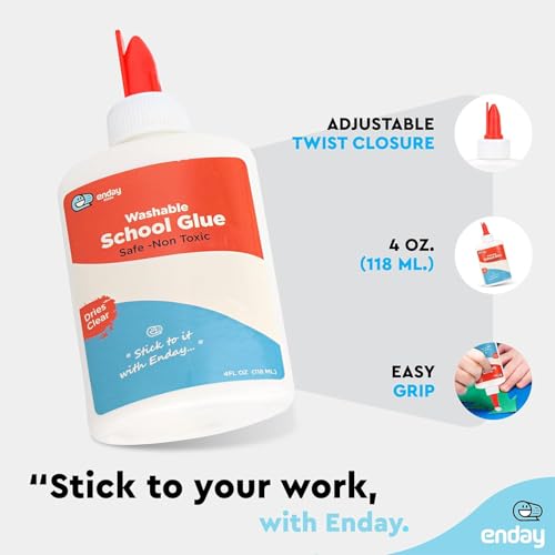 Enday White School Glue 4 oz (48 Pack) – Glue for Crafts, Washable Liquid White Glue, White Glue Craft Adhesive, Glue White Bottles, Non-Toxic Bulk Glue for Kids, Slime & Arts