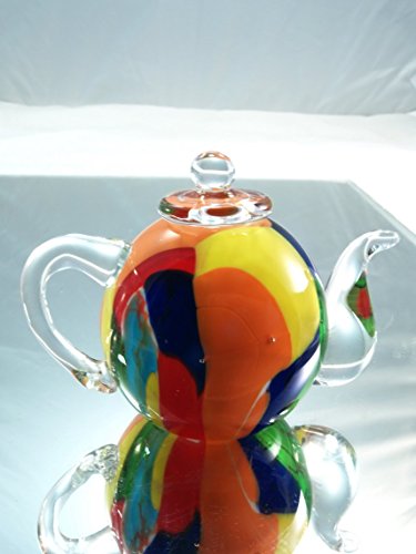 Tripact Inc M Design Art Handcraft Glass Red Fireworks Blue Bottom Teapot Paperweight [Kitchen]