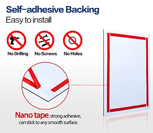 VAIIGO 8.5" x 11" Acrylic Sign Holder Wall Mount, Self Adhesive Magnetic Display Frame with Nano Tape and Strong Magnetic Frames for Wall, Door, Glass, Home, Store, Office (Black, 10Pack)