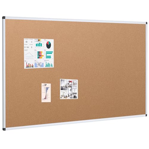 VIZ-PRO Large Cork Bulletin Board, 60 X 36 Inches, Wall-Mounted Corkboard with Silver Aluminium Frame for School, Office, and Home 5' X 3'