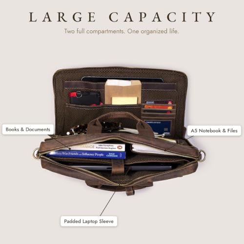 NomadCraftsCo. Full Grain Leather Messenger Bag for Men, 16 Inch Laptop