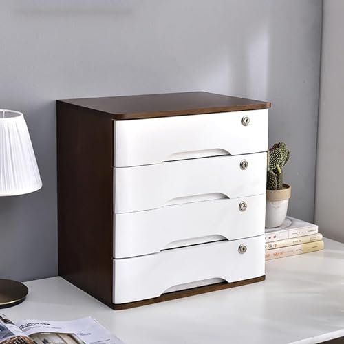 HSTBLEOO Wooden Desktop Storage Box With Lockable Drawers, Office Supplies A4/Receipt File Organizer, Flat File Cabinet(A,4 drawers)