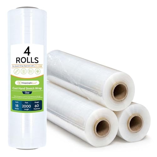 PSBM Cast Hand Plastic Stretch Wrap/Shrink Film 18" x 2000 Ft 60 GA 4 Rolls
