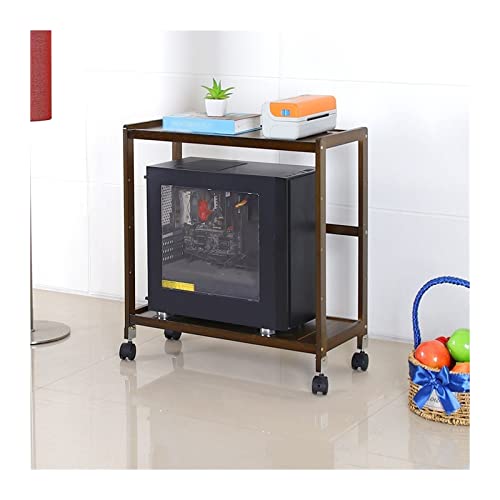 VHDY85KA Office PC Tower Stand, 2-Tier Rolling CPU Stand, Bamboo Mobile PC Host Case Stand with Caster Wheels, Fits Most PC Case and Printer Under Desktop Accessories(Brown,59 * 26 * 61cm)