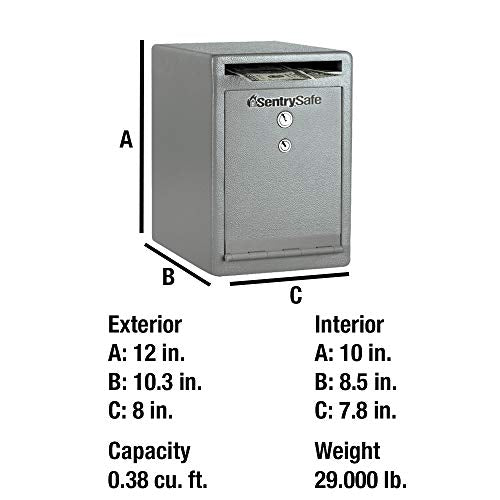 SentrySafe Depository Safe with Dual Key Lock, Steel Drop Slot Safe for Offices and Businesses, Stores Cash Deposits, 0.38 Cubic Feet, 12 x 8 x 10.3 Inches, UC-039K