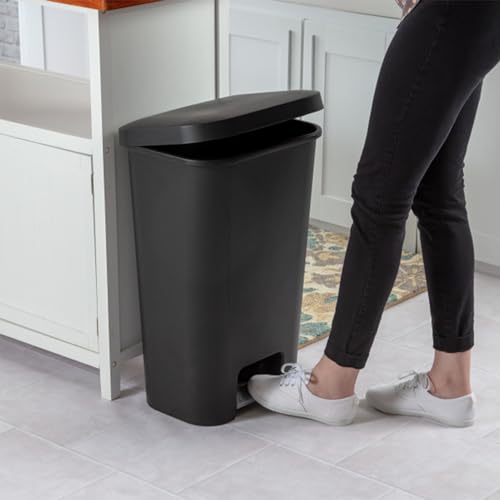 Sterilite Rectangular Step On Kitchen Wastebasket, 11.9 Gal, Black, 16 Pack