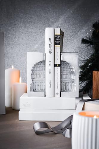 2 Piece Pantheon Architectural Design Concrete Bookends, Handmade Decorative Book Holder for Home & Office - Gray