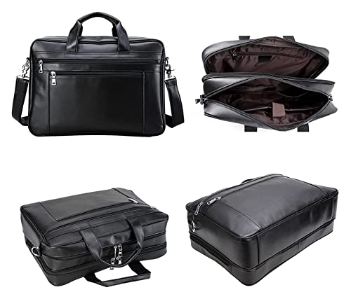 Men Expandable 17inch Laptop Bag Vintage Leather Office Handbag Large Satchel Messenger Shoulder Crossbody