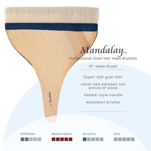 Creative Mark Mandalay Professional Goat Hair Hake Brush 4 Pack - 10" Wide Paint Brushes with Paddle Handle for Professional Artists - Soft Natural Bristles Ideal for Sumi-e and Color Washes