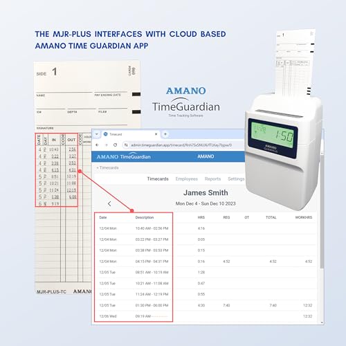 AMANO MJR-Plus time Clock for up to 100 Employees. Monthly Cloud Subscription Required