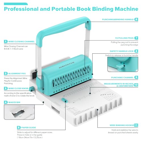 2:1 Pitch Book Binding Machine with 15 Disengageable Dies – Professional Wire 20 to 25‑Sheet Punch Capacity, Portable Binding Kit with 10PCS 5/8" Wires, Perfect for DIY Notebooks, Albums & Calendars