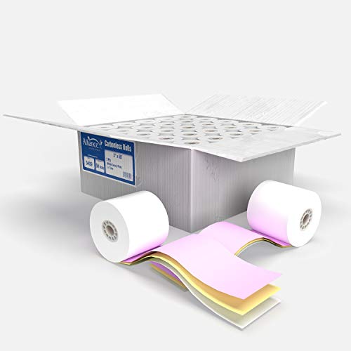 Alliance, Receipt Rolls, Paper, 3" x 65' x 7/16" Core, 3 Ply White/Canary/Pink, 50 Rolls Per Carton