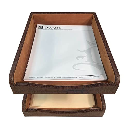 Dacasso Crocodile Embossed Leather Double Letter Trays, Brown (A2020)