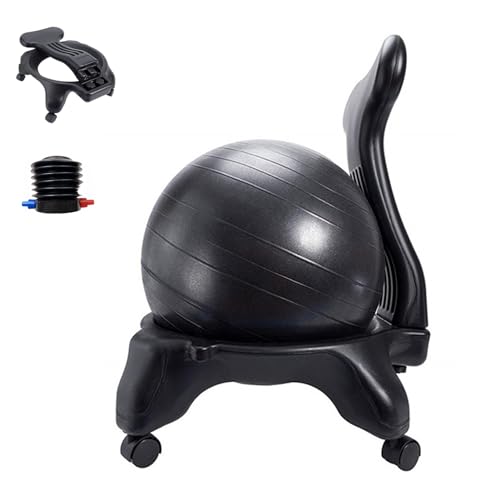 CMYUN Yoga Ball Chair Stability Ball Chair with Back Support, Desk Sitting Balls with Wheels & Air Pump, Ergonomic Balance Yoga Ball, Exercise Fitness Seat, 55cm
