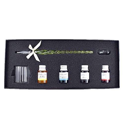 Falkart Cute Handmade Glasswork Glass Pen GR 4 Color Pen (Black, Turquoise Blue, Red, Yellow 1 each)