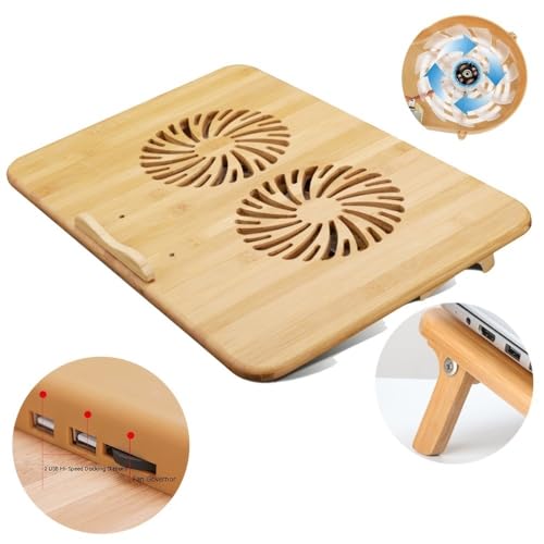tanyunji001 Laptop Stand, Bamboo Laptop Stand with Dual Fan & 2 USB Ports, Cooling Notebook Holder,Office Desk Accessories(38cm)