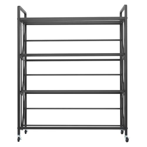 4-Tier Rolling Book Cart, Large Capacity Bookshelf Storage Rack, Metal Mobile Book Storage with Wheels Cart for Living Room, Home, Office, Classroom, Practical Hook, 35.4 * 9.8 * 44In (Black)