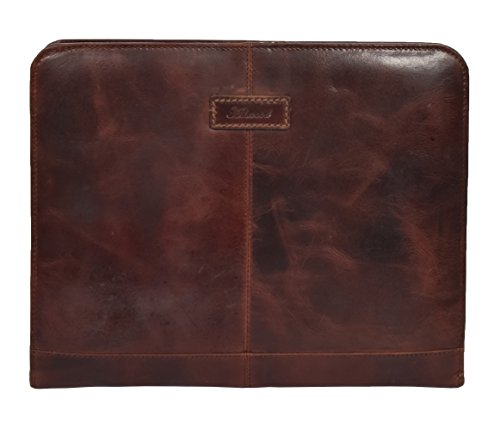 Luxury Leather Ring Binder Folio Zip Around A4 Pad Document Tan File Case Percy