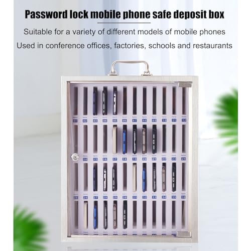Doorhighpeak Cell Phone Cabinet Mobile Phone Management Storage Box, Stainless Steel Pocket Chart Storage Locker Box w/Portable Handle, Mobile Phone Holder Organizer, for Office School Classroom