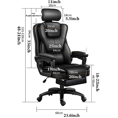 GIZNXBA Desk Office Chair,Big High Back Chair, PU Leather Computer Chair with Foot Rest, Managerial Executive Office Chair with Adjustable Headrest, Armrest Task Chairs with Wheels (Color : /Black)