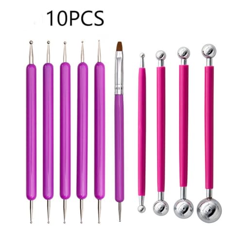 QVEZPRYX Clay Tool 10-piece Embellishing Stick Nail Art Nylon Wool Point Drill Pen Painting Mandala