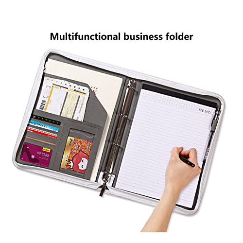 BLUNOA Padfolio Business Portfolio A4 PU Leather Zipped Conference Folder Personal Work Organiser Travel Ring Binder with Refillable Notepad and Pen Holder for Men Women (Color : Brown)