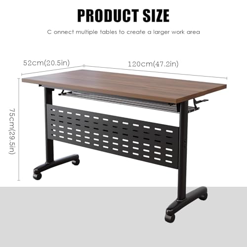 KaBuea Folding Conference Table, Meeting Room Mobile Table with Lockable Wheels, Heavy Duty Rectangular Training Table, Executive Boardroom Furniture for Offices, Reception, Boardroom