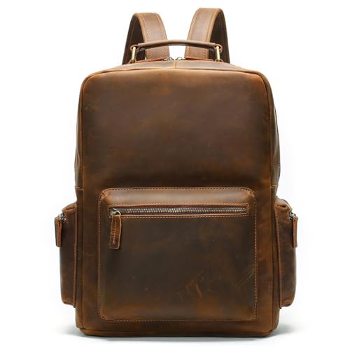 Grain Leather Backpack for Men Laptop Bag Business Work Hiking Daypack