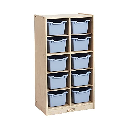 ECR4Kids 10 Cubby Tray Cabinet with Scoop Front Storage Bins, 5x2, Classroom Furniture, Powder Blue