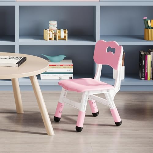 BouPower 2-Pack Adjustable Kids Chairs, 3-Level Height Plastic Toddler Chair with Non-Slip Base & Stackable Design, for Home School Classroom Daycare Indoor Outdoor Use, Ages 2-8,Pink