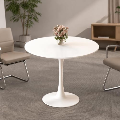 RIXNOMA Round Conference Table with Wooden Base, Modern Compact Office Table for Small Meeting Rooms, Business Meetings, and Office Conference Rooms