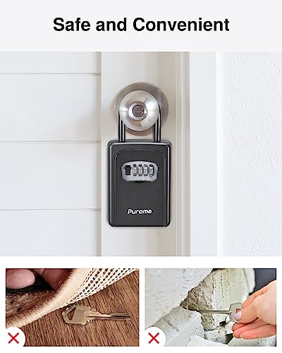 Puroma Key Lock Box Large with Code Lockbox Outdoor Wall Mount 4 Black