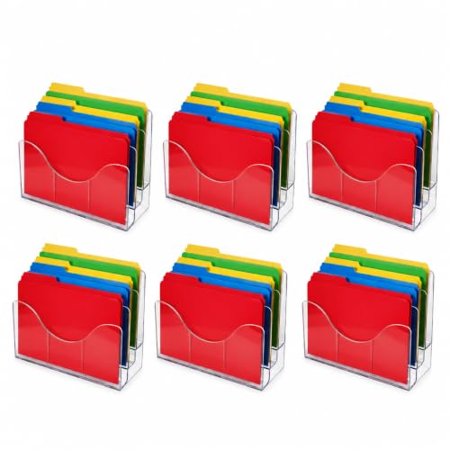 Azar Displays 250099-6PK Three Tier File and Brochure Desktop Wall Organizer Holder with Dividers brochure display stand acrylic file holder, Clear , 6-Pack