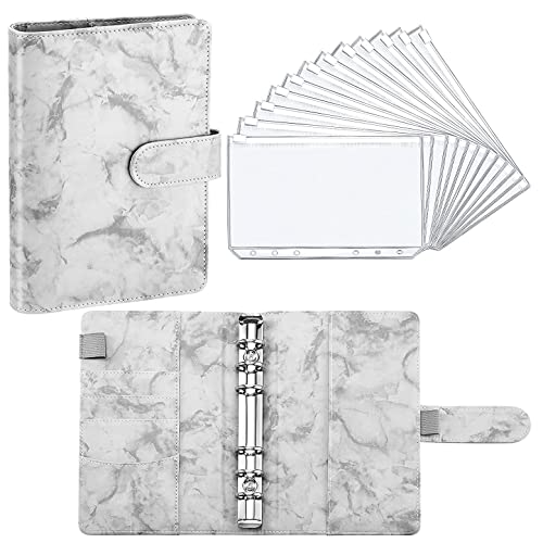 GFHSKRPL A6 PU Leather Binder Budget Planner Notebook Folder with 12 Pieces Binder Zipper Pocket Personal Cash Budget Envelopes System(D)