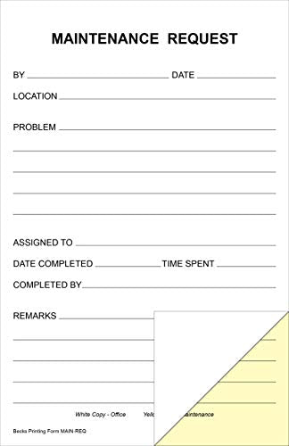 Maintenance Request Forms on 2 Part Carbonless Paper (Pack of 500)