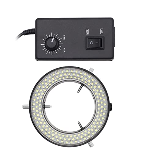 Microscope Accessories Kit 56/144 PCS Adjustable LED Ring Light for Microscope Camera Industrial Video Camera Lens Magnifier, with Power Adapter Microscope Slides(144 LED)