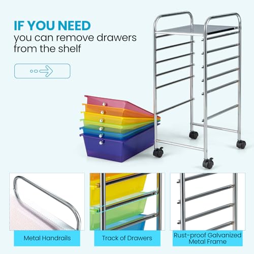 Giantex 6 Storage Drawer Cart Rolling Organizer Cart for Tools Scrapbook Paper Home Office School Multipurpose Mobile Utility Cart (Multicolor)