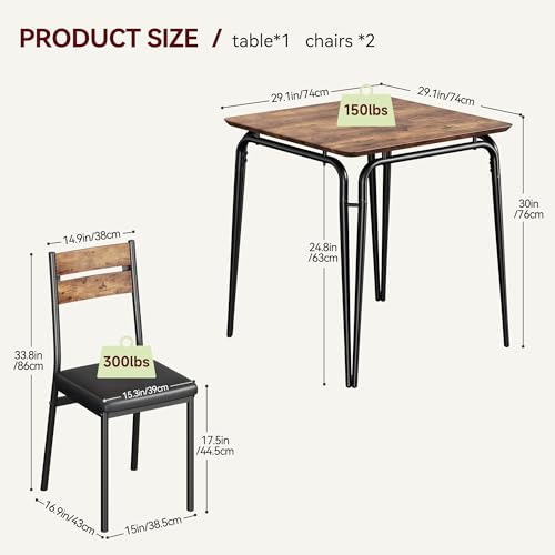 Dining Table for 2, Small Table and Chairs Set of 2, Square Dinette Set for 2, Dinner Table Set, 3 Piece Kitchen & Dining Room Sets for Small Space, Apartment (Vintage, Dining Table with 2 Chairs)