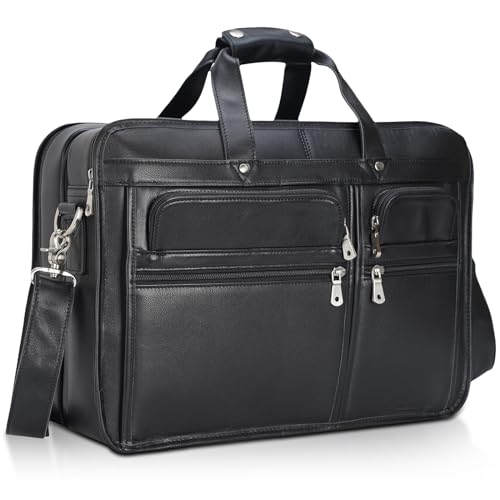 Polare 17'' Napa Leather Briefcase Laptop Attache Case Messenger Bag For Men Fits 15.6'' Laptop