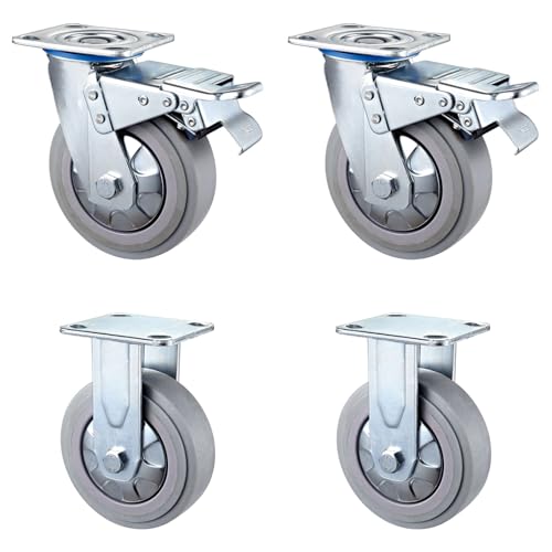 Mavvilo Heavy-Duty Swivel Caster Wheels 4-Inch Industrial Office Wheels with Brake Durable Furniture Rollers for Legs Thick Base High Load Capacity Perfect for Mobility,Fixed and Braked-4In