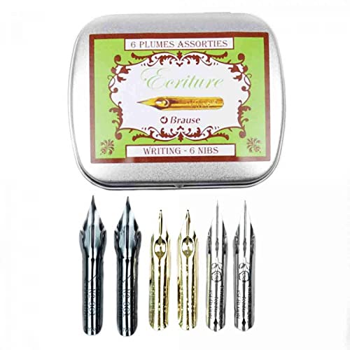 Brause 21002B - Pack of 6 metal writing nibs (2 nibs x Cito-fein + Rose + Sténo)